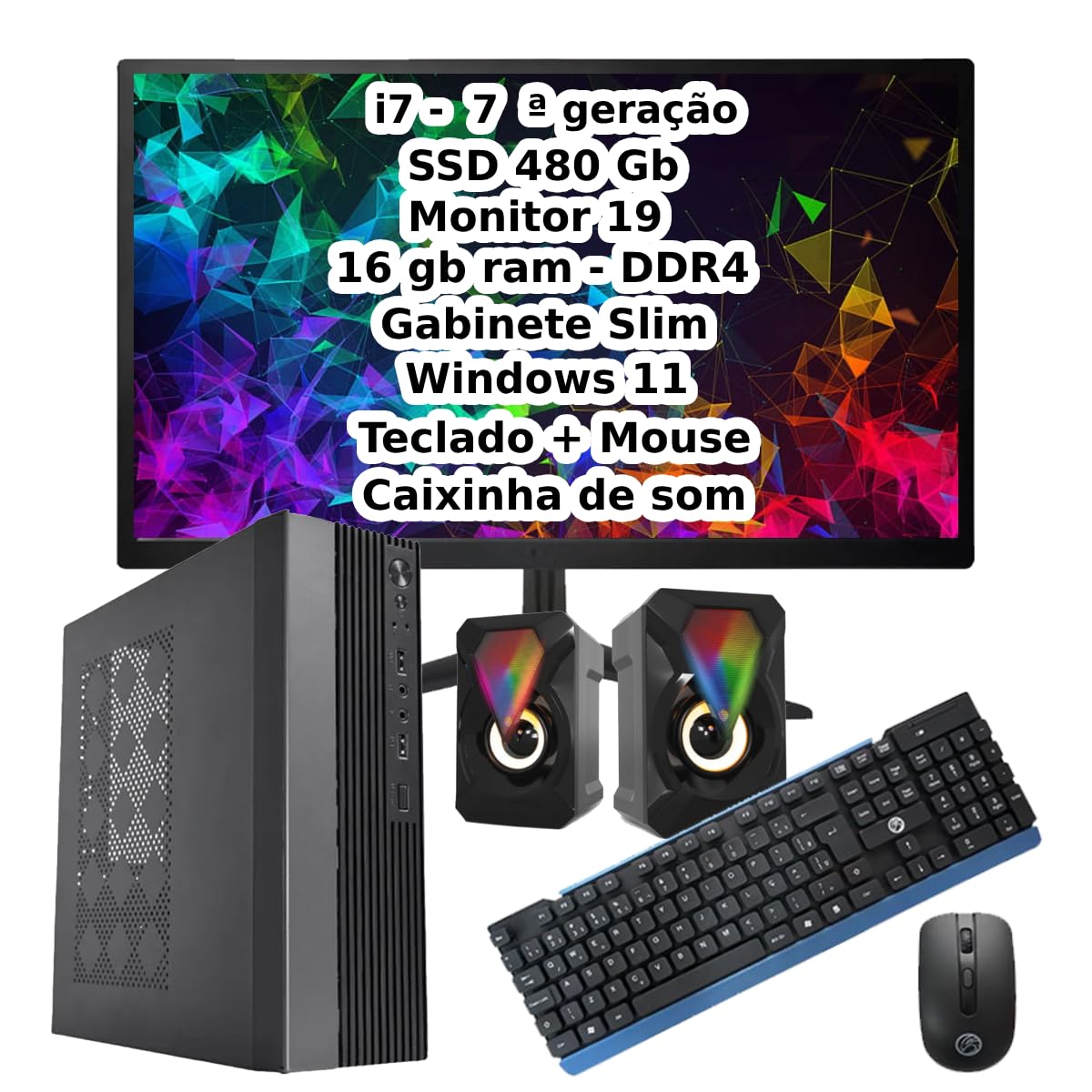 Mini PC Intel Core i7 de Sétima Geração com 480GB SSD 16GB RAM +